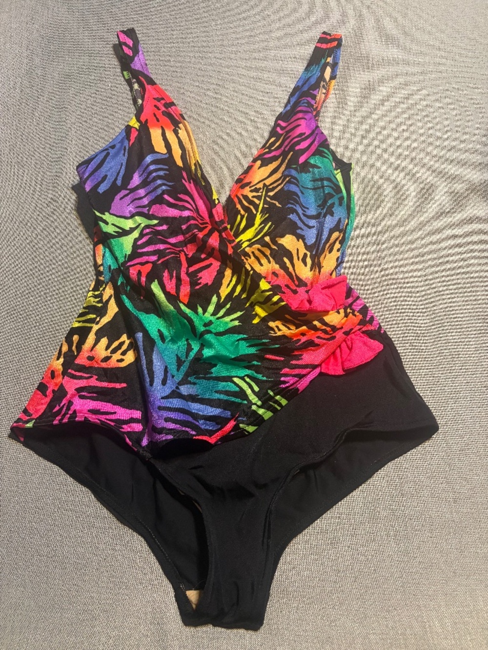 Catalina VTG 80s/90s Neon Black Swimsuit Size 14 Made in USA Bathing Suit Retro